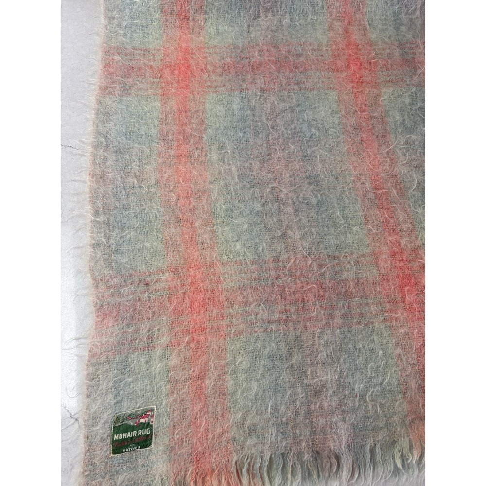 Vintage EATON'S Mohair Rug Throw Blanket Made in Scotland Plaid 68"x47" MCM